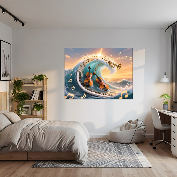 Leinwandbild Musik und Wellen fuer Jugendzimmer grauoderbeige Querformat