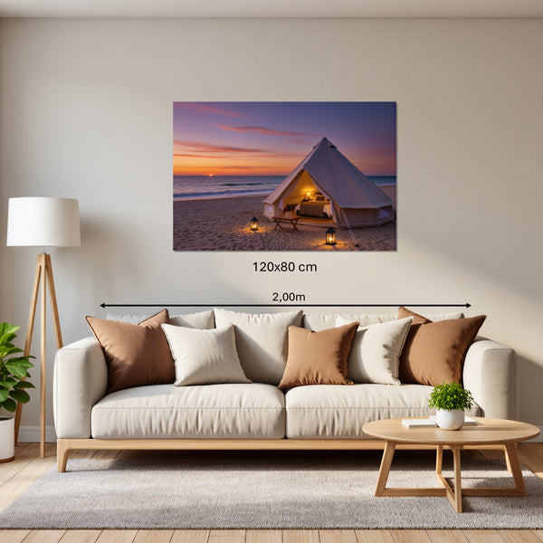 Leinwandbild Romantisches Strandzelt bei Sonnenuntergang B-00019120x80 cm Querformat