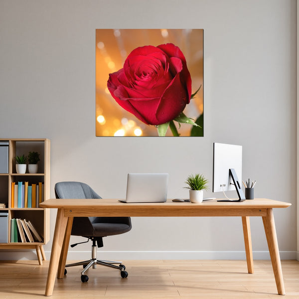 Leinwandbild Rote Rose in voller Blüte B-00017 fuer Buero und Arbeitszimmer dunkelanthrazit Quadrat