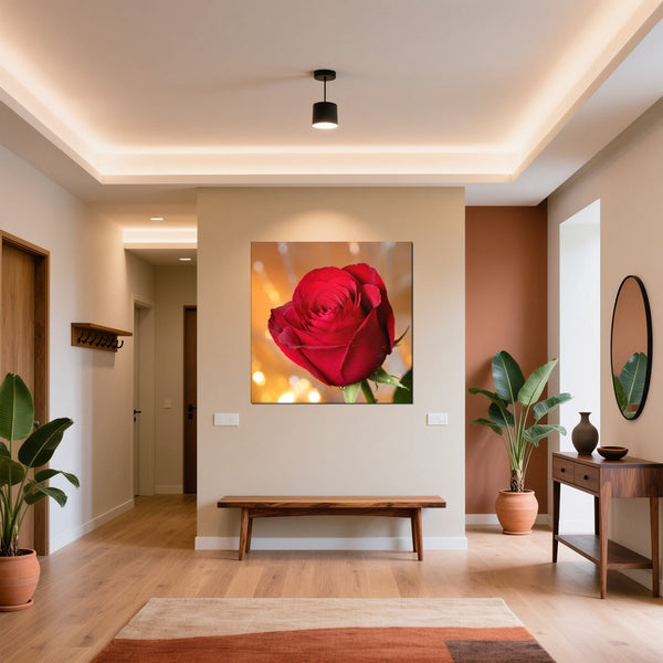 Leinwandbild Rote Rose in voller Blüte B-00017 fuer Flur und Eingang gruen Quadrat
