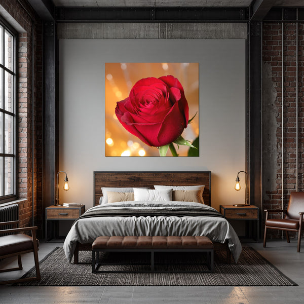 Leinwandbild Rote Rose in voller Blüte B-00017 fuer Schlafzimmer dunkelanthrazit Quadrat