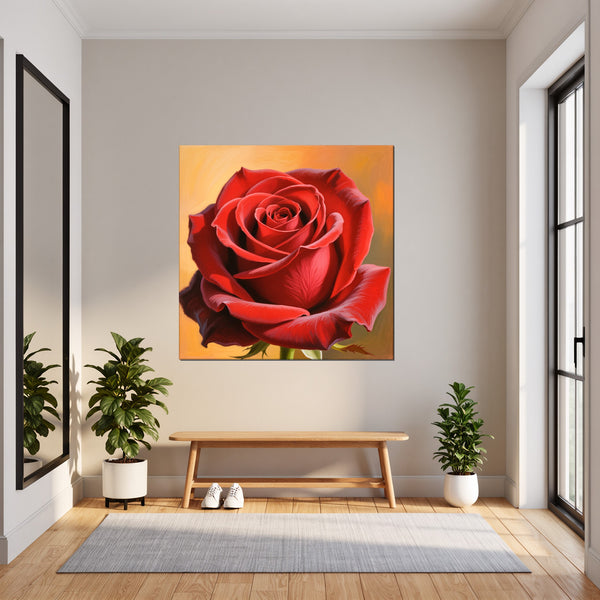 Leinwandbild Rote Rose in voller Blüte fuer Flur und Eingang dunkelanthrazit Quadrat