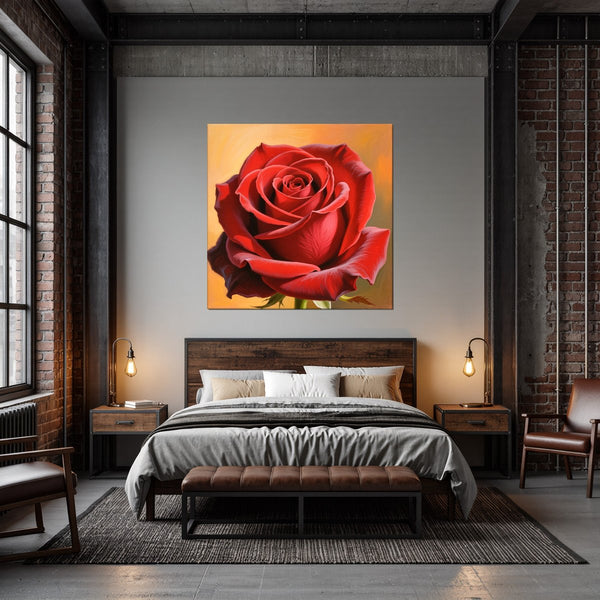 Leinwandbild Rote Rose in voller Blüte fuer Schlafzimmer dunkelanthrazit Quadrat