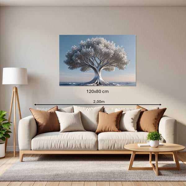 Leinwandbild Silberner Baum im Wasser120x80 cm Querformat