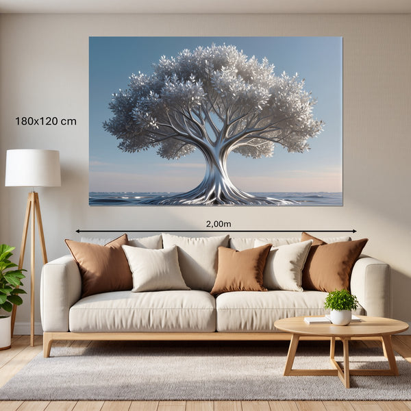 Leinwandbild Silberner Baum im Wasser180x120 cm Querformat
