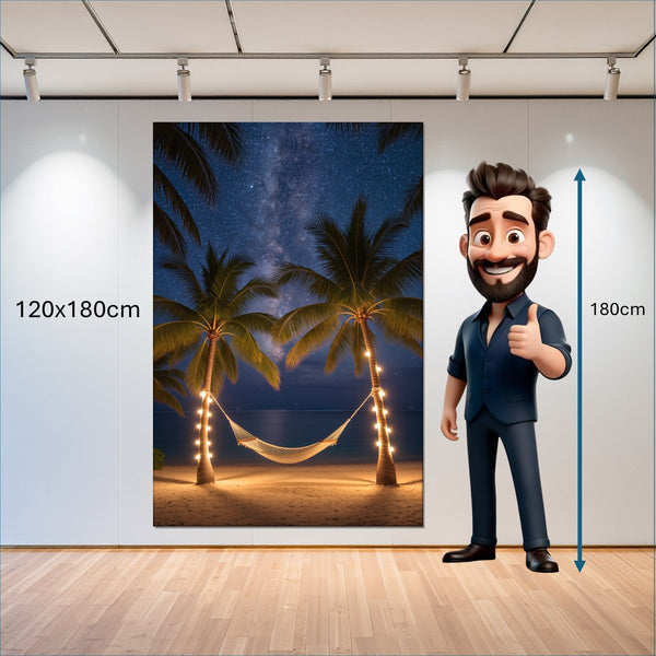 Leinwandbild Sternenhimmel über der Hängematte 120x180 cm Hochformat