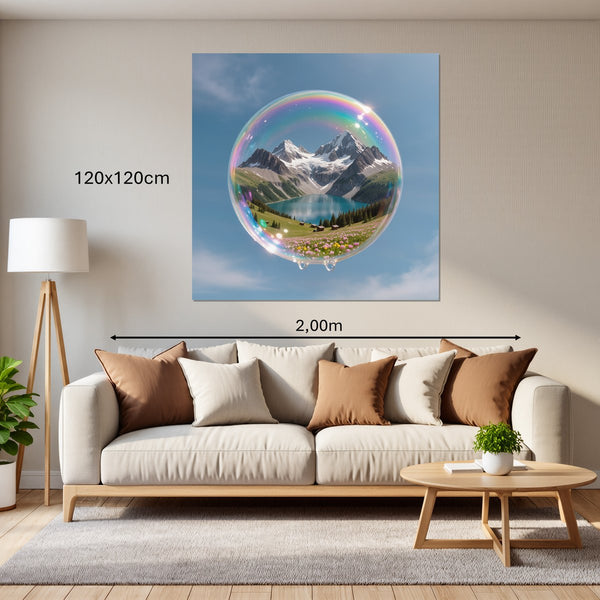 Leinwandbild Traumhafte Berglandschaft in einer Seifenblase120x120 cm Quadrat