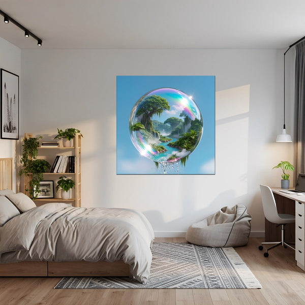 Leinwandbild Traumhafte Natur im Seifenblasen-Motiv fuer Jugendzimmer gruen Quadrat