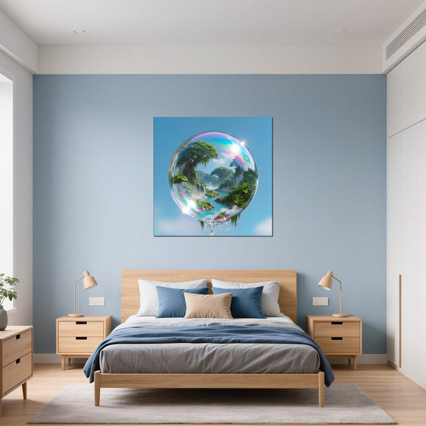 Leinwandbild Traumhafte Natur im Seifenblasen-Motiv fuer Schlafzimmer blau Quadrat