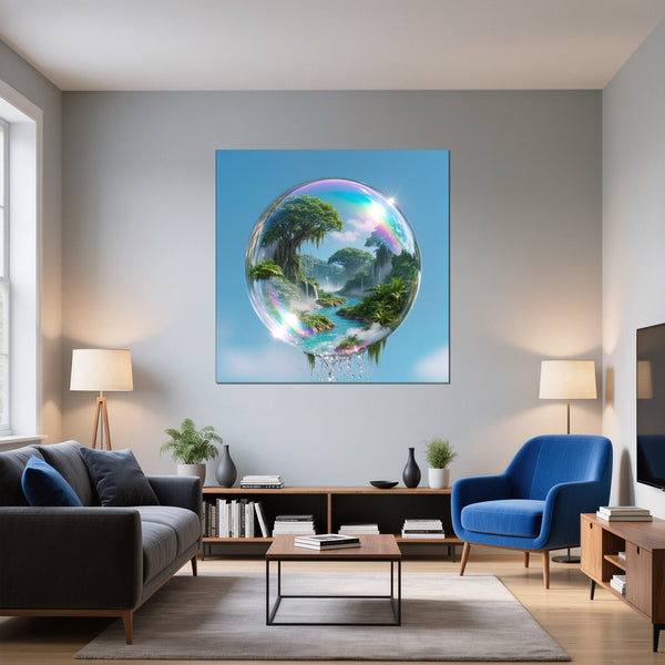 Leinwandbild Traumhafte Natur im Seifenblasen-Motiv fuer Wohnzimmer blau Quadrat