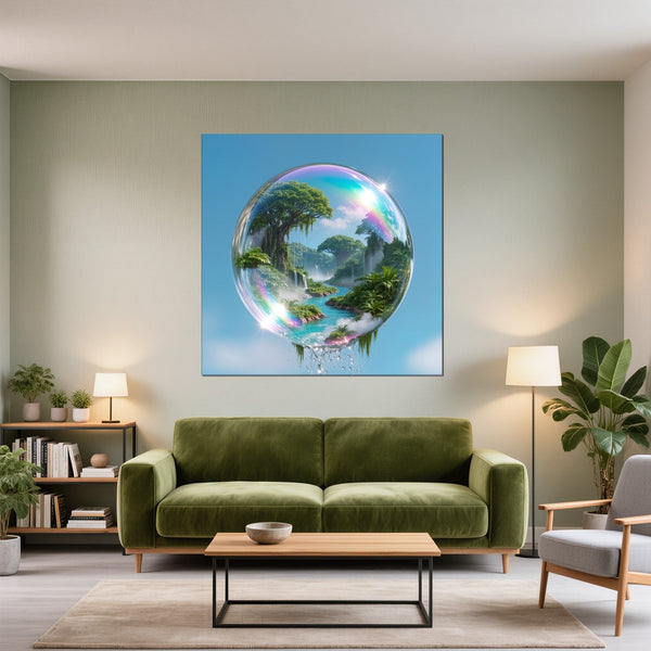 Leinwandbild Traumhafte Natur im Seifenblasen-Motiv fuer Wohnzimmer gruen Quadrat