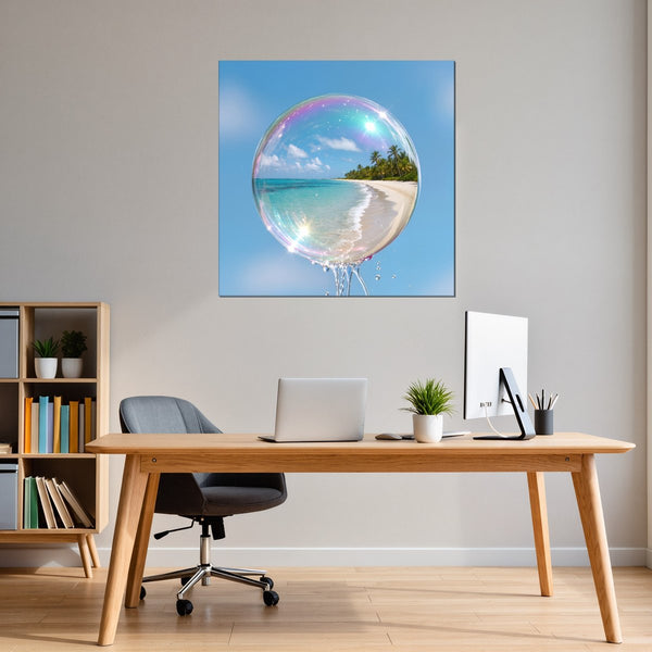 Leinwandbild Traumhafte Seifenblase am Strand fuer Buero und Arbeitszimmer warmeFarben Quadrat