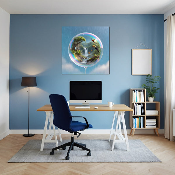 Leinwandbild Tropischer Traum in einer Seifenblase fuer Buero und Arbeitszimmer blau Quadrat