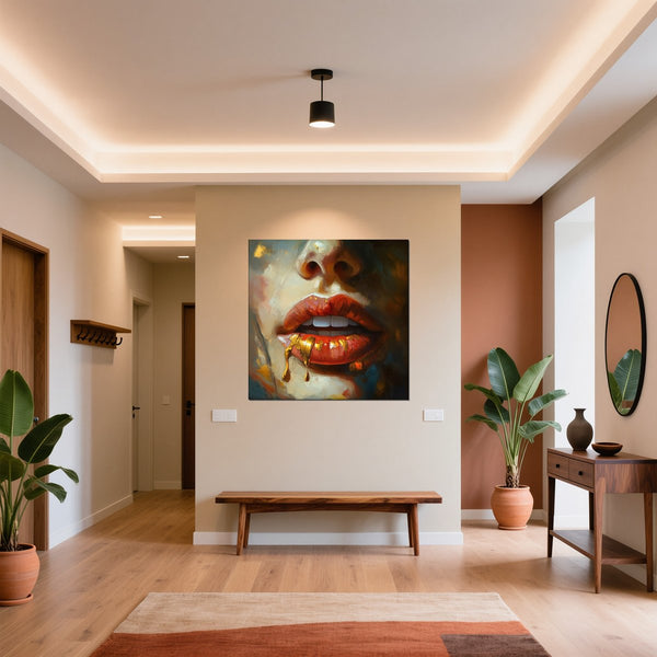 Leinwandbild Verführerische Lippen B-00012 fuer Flur und Eingang warmeFarben Quadrat