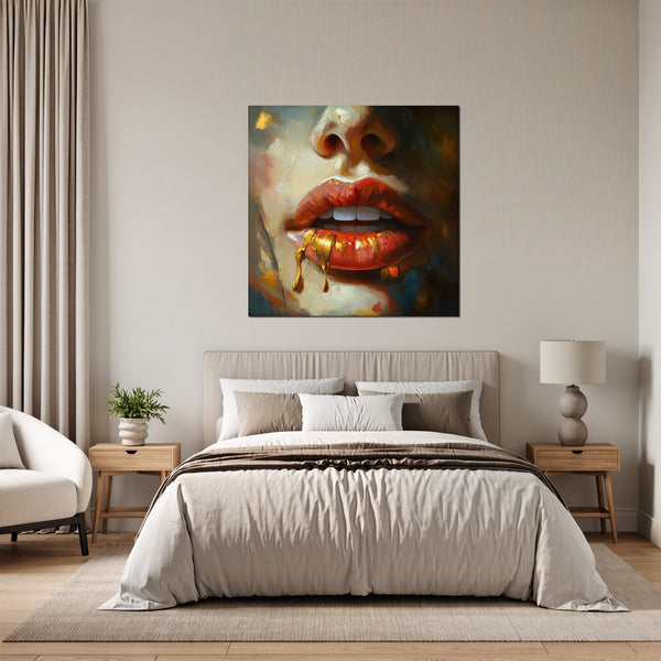 Leinwandbild Verführerische Lippen B-00012 fuer Schlafzimmer grauoderbeige Quadrat