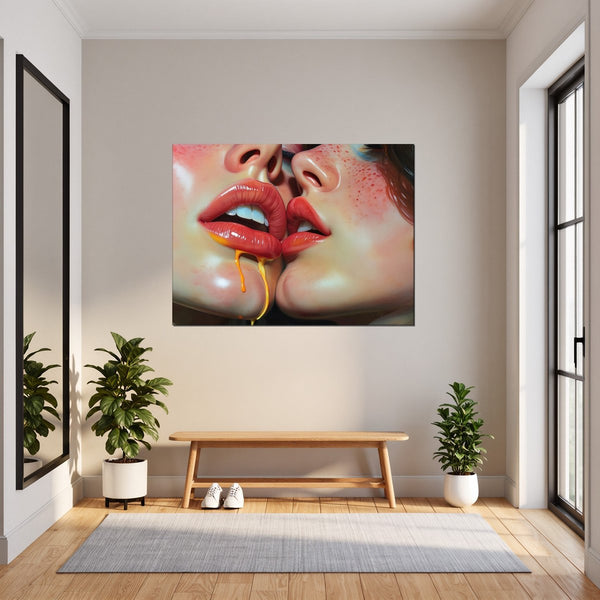 Leinwandbild Verführerische Lippen B-00015 fuer Flur und Eingang grauoderbeige Querformat