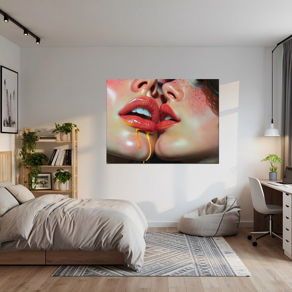 Leinwandbild Verführerische Lippen B-00015 fuer Jugendzimmer grauoderbeige Querformat