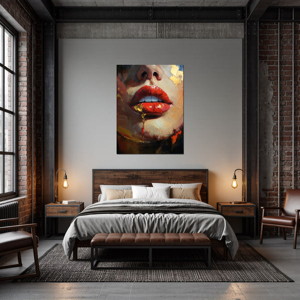 Leinwandbild Verführerische Lippen fuer Schlafzimmer dunkelanthrazit Hochformat