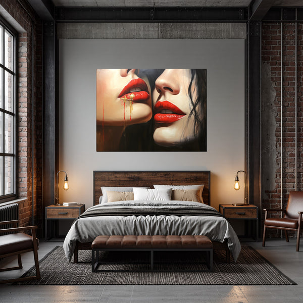 Leinwandbild Verführerische Lippenkunst fuer Schlafzimmer dunkelanthrazit Querformat