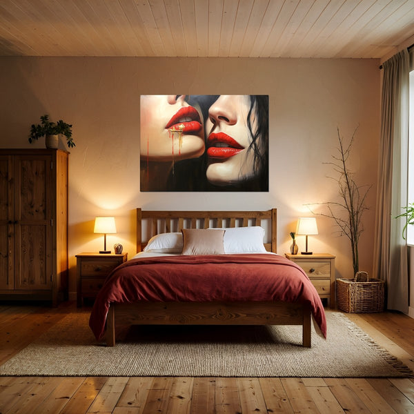Leinwandbild Verführerische Lippenkunst fuer Schlafzimmer warmeFarben Querformat