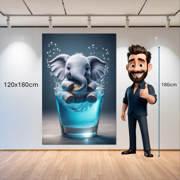 Leinwandbild Verspielter Elefant im Glas 120x180 cm Hochformat