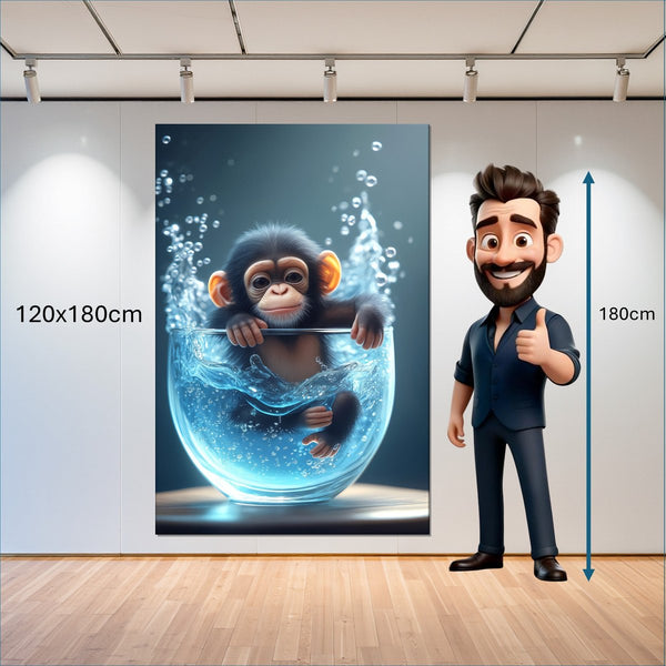 Leinwandbild Verspielter Schimpanse im Wasser 120x180 cm Hochformat