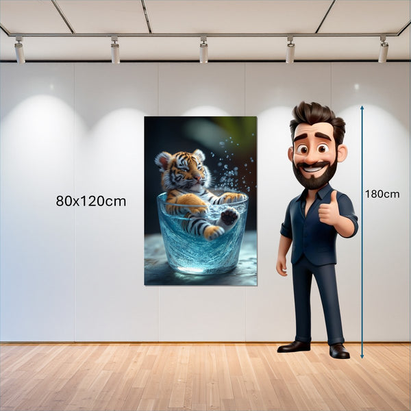 Leinwandbild Verspielter Tiger im Wasser 80x120 cm Hochformat