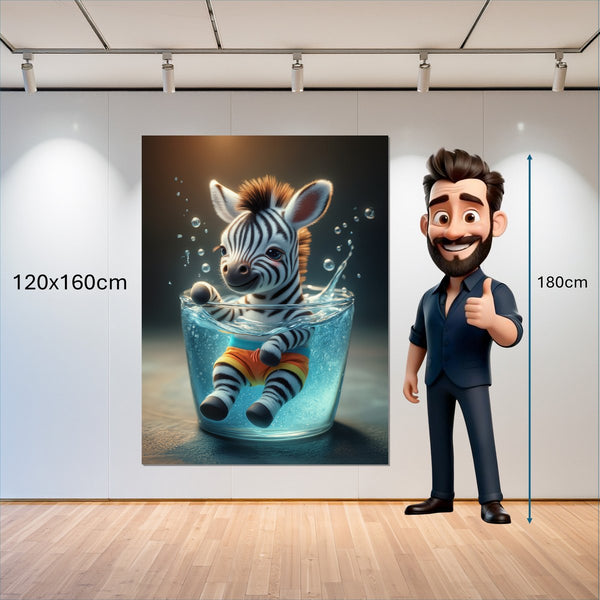 Leinwandbild Verspieltes Zebra im Wasser 120x160 cm Hochformat