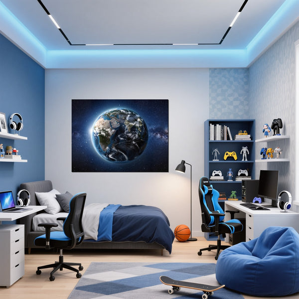 Leinwandbild Weltall und Erde B-00027 fuer Jugendzimmer blau Querformat