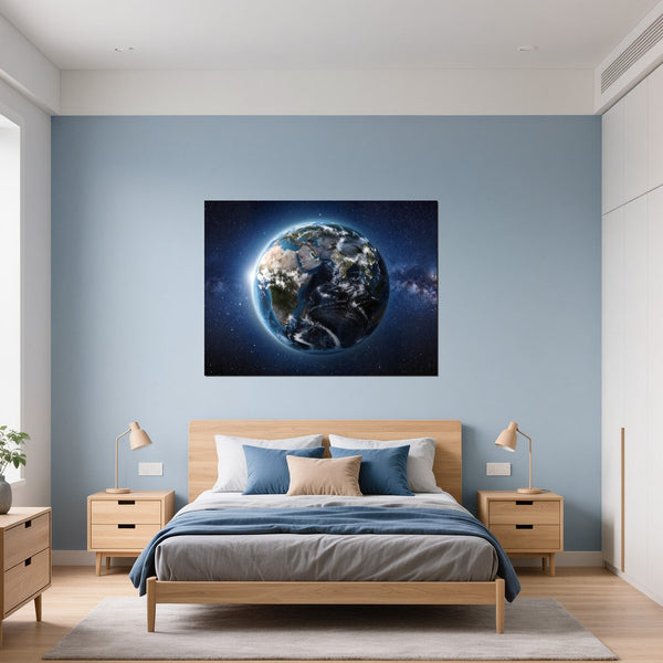 Leinwandbild Weltall und Erde B-00027 fuer Schlafzimmer blau Querformat