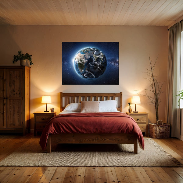 Leinwandbild Weltall und Erde B-00027 fuer Schlafzimmer warmeFarben Querformat