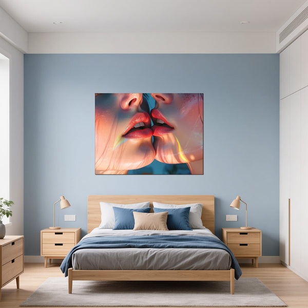 Leinwandbild Zarte Berührung fuer Schlafzimmer blau Querformat