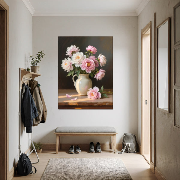 Leinwandbild Zarte Pfingstrosenpracht fuer Flur und Eingang dunkelanthrazit Hochformat