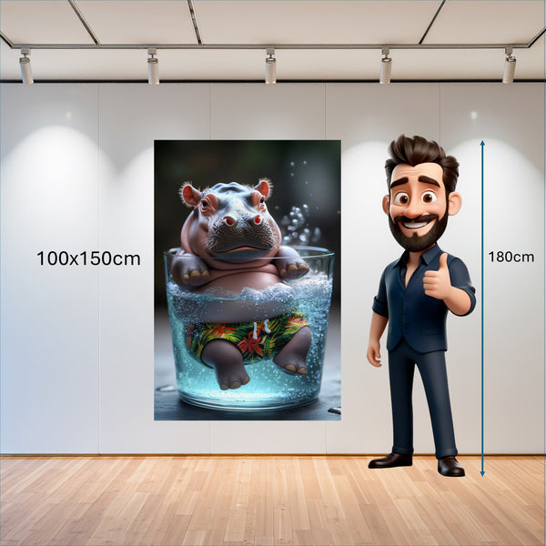 Poster Wandbild 100x150 cm Entspanntes Nilpferd im Glas Hochformat