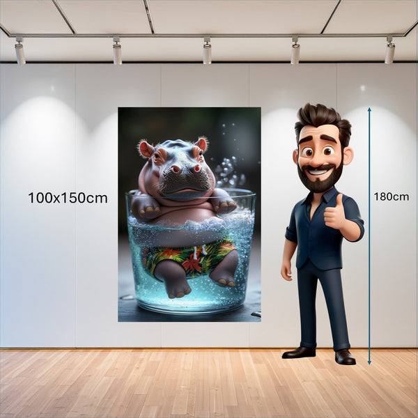 Poster Wandbild 100x150 cm Entspanntes Nilpferd im Glas Hochformat