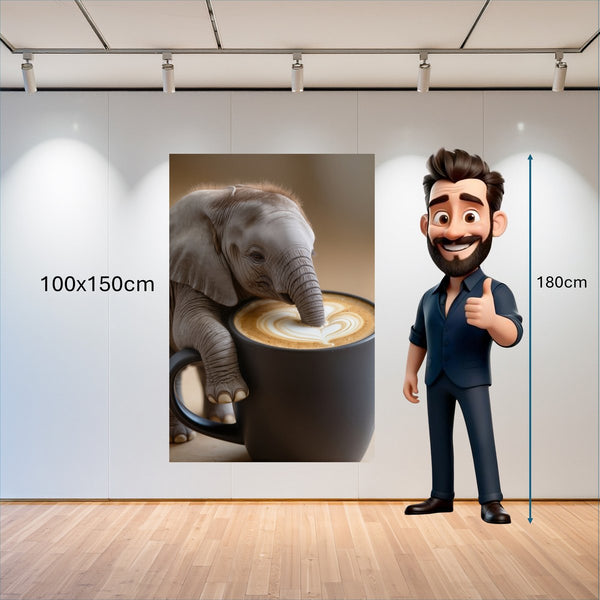 Poster Wandbild 100x150 cm Kaffeegenuss mit Elefant B-00016 Hochformat