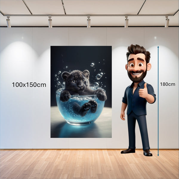 Poster Wandbild 100x150 cm Kleiner Leopard im Wasser Hochformat