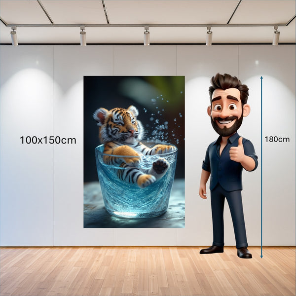 Poster Wandbild 100x150 cm Verspielter Tiger im Wasser Hochformat