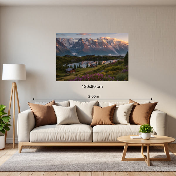 Poster Wandbild 120x80 cm Alpenlandschaft bei Sonnenuntergang Querformat