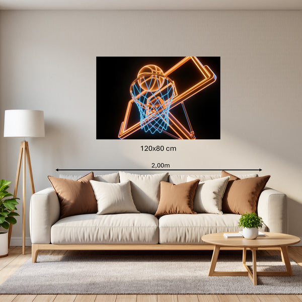 Poster Wandbild 120x80 cm Basketball im Neonlicht Querformat