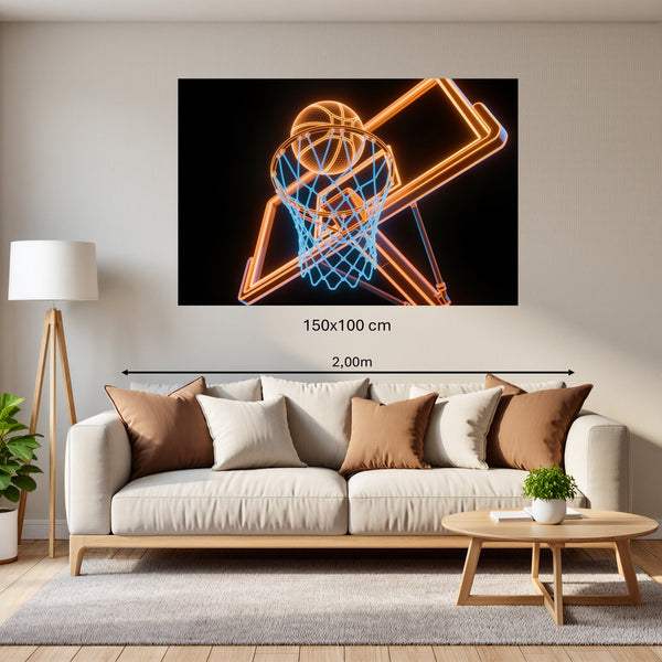 Poster Wandbild 150x100 cm Basketball im Neonlicht Querformat