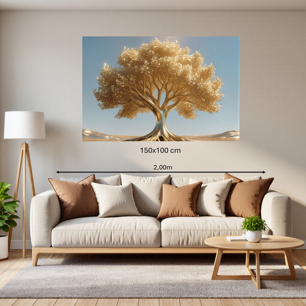 Poster Wandbild 150x100 cm Goldener Baum unter blauem Himmel Querformat