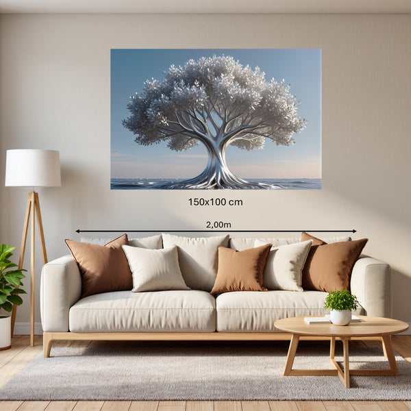 Poster Wandbild 150x100 cm Silberner Baum im Wasser Querformat