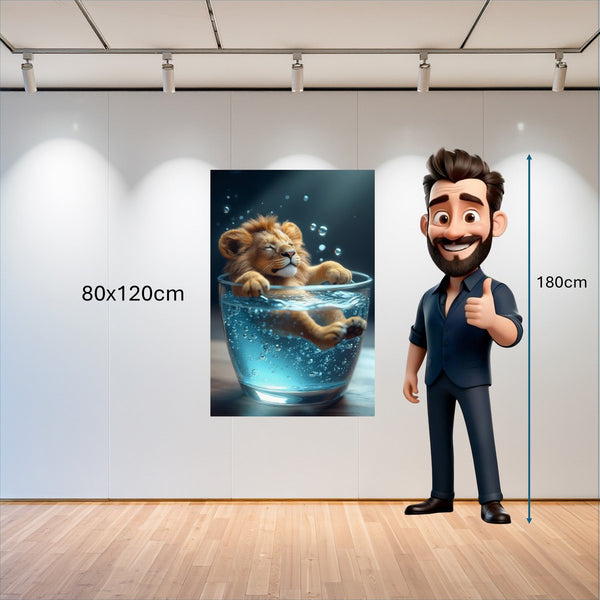 Poster Wandbild 80x120 cm Entspanntes Löwenbaby im Glas Hochformat