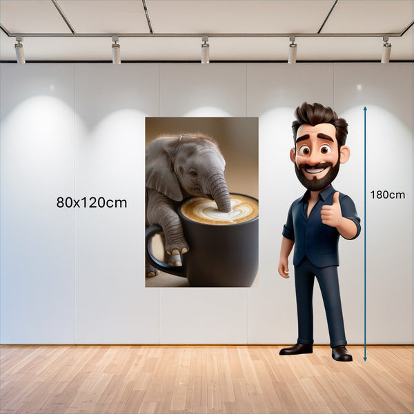 Poster Wandbild 80x120 cm Kaffeegenuss mit Elefant B-00016 Hochformat