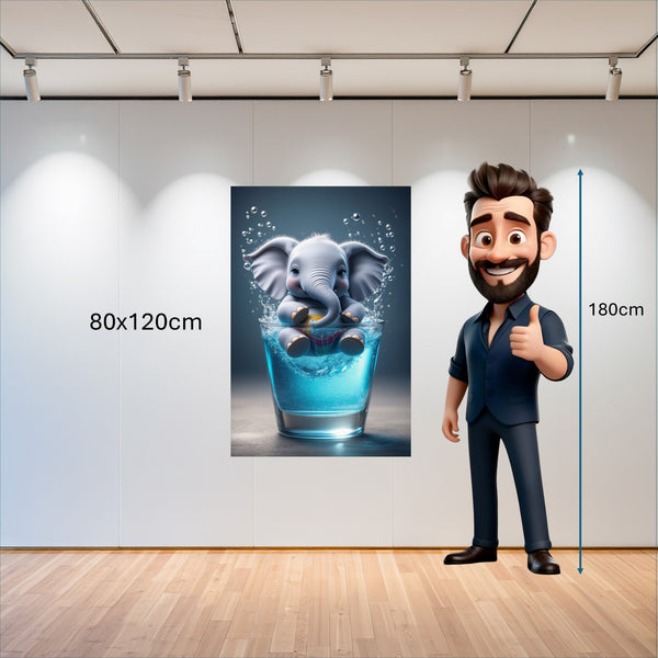 Poster Wandbild 80x120 cm Verspielter Elefant im Glas Hochformat