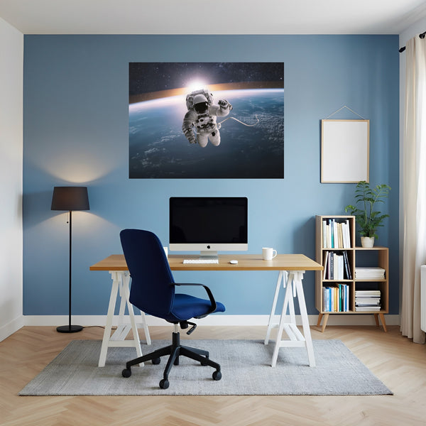 Poster Wandbild Astronaut im Weltall fuer Büro- und Arbeitszimmer blau Querformat
