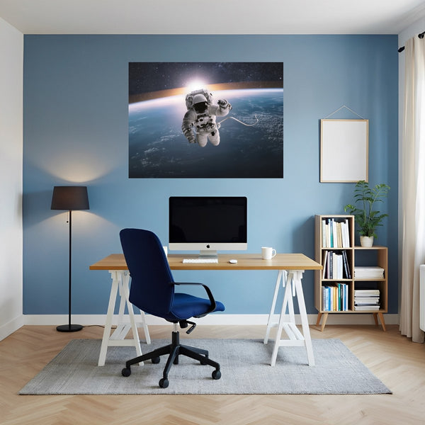 Poster Wandbild Astronaut im Weltall fuer Büro- und Arbeitszimmer blau Querformat