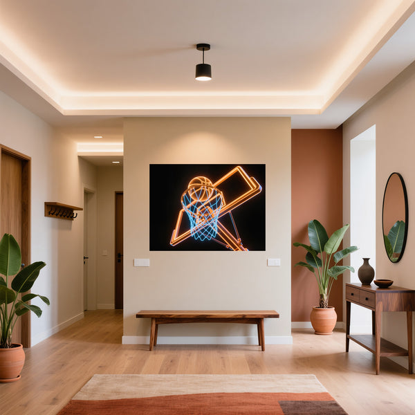 Poster Wandbild Basketball im Neonlicht fuer Flur und Eingang warmeFarben Querformat