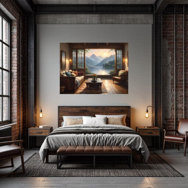 Poster Wandbild Bergblick im Wohnzimmer fuer Schlafzimmer dunkelanthrazit Querformat